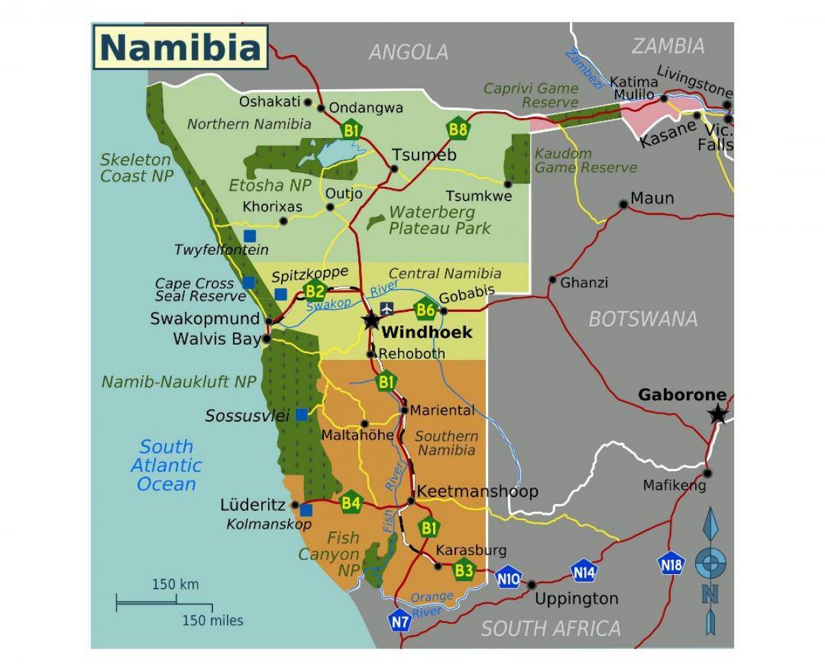 Kaart van die noorde van Namibië 