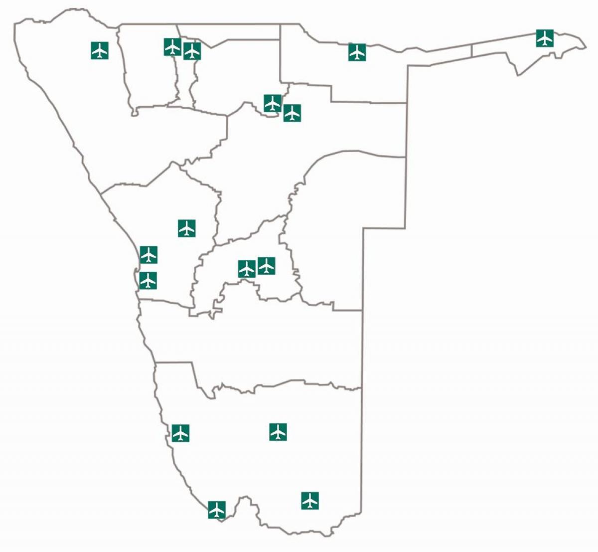 Kaart van die lughawens in Namibië