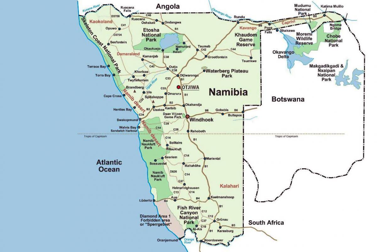 die kaart van Namibië