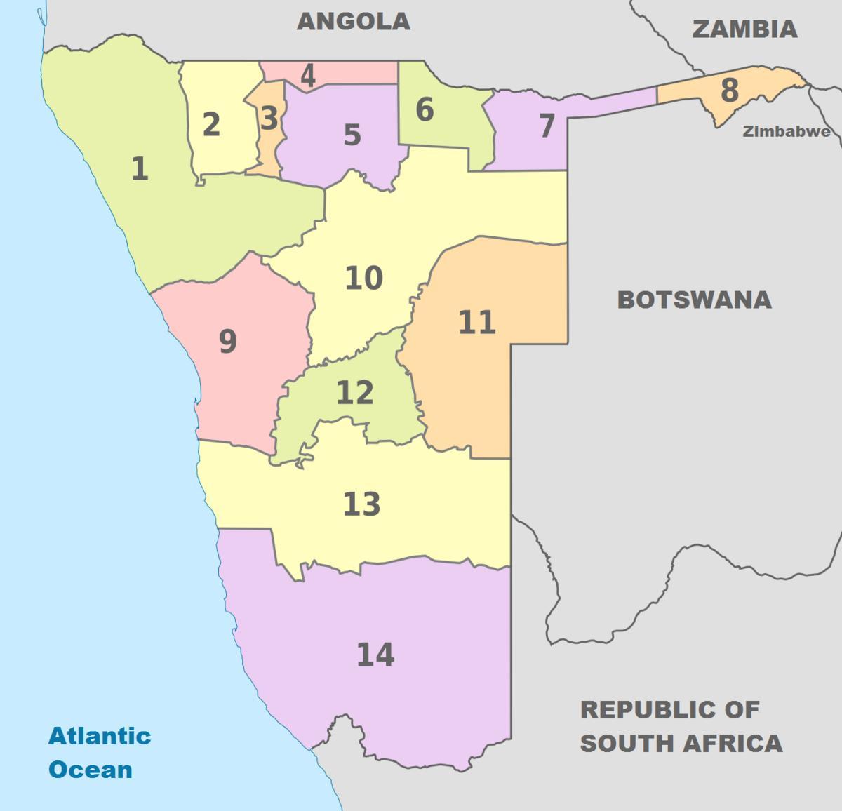 politieke kaart van Namibië