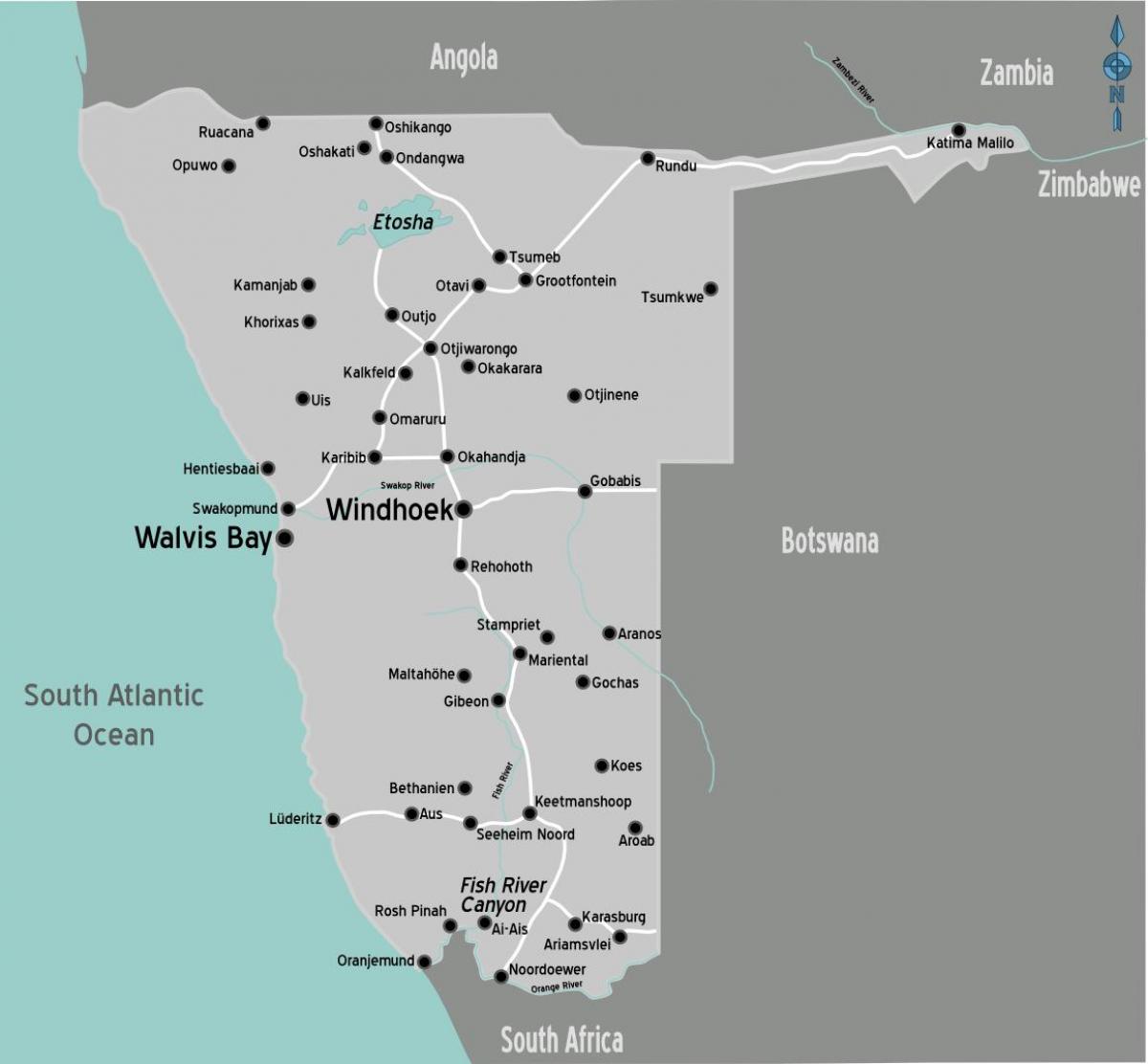 Kaart van petrol stasies Namibië