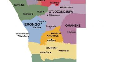 Kaart van Namibië met die streek