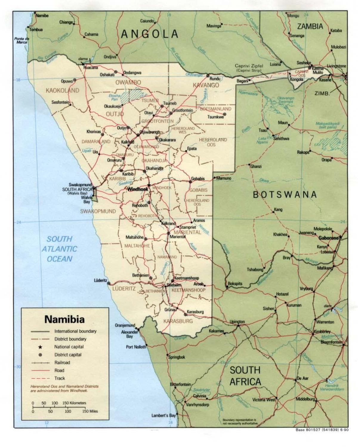 Namibiese kaart met al die dorpe